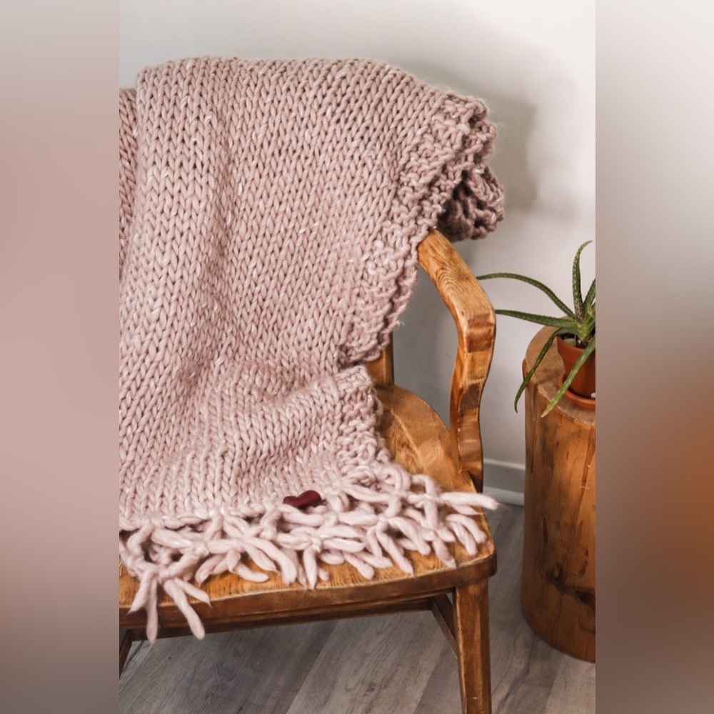 Wool Handmade Knitted Blanket - 60x48 - Color - Latte - Picture 4 of 5